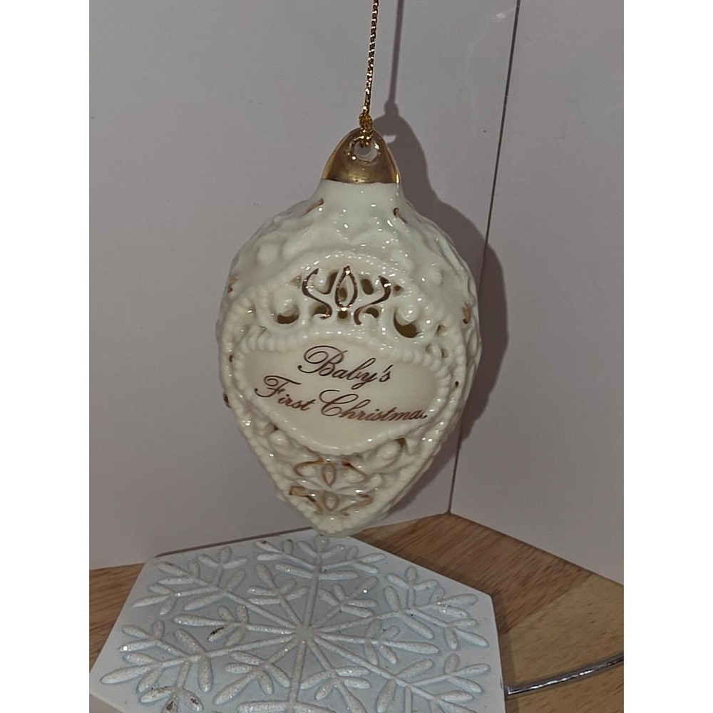 Baby's First Christmas Ornament White Porcelain Gold Accents Lenox - Picture 1 of 3